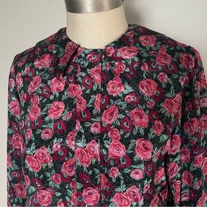 Vintage silky rose print blouse